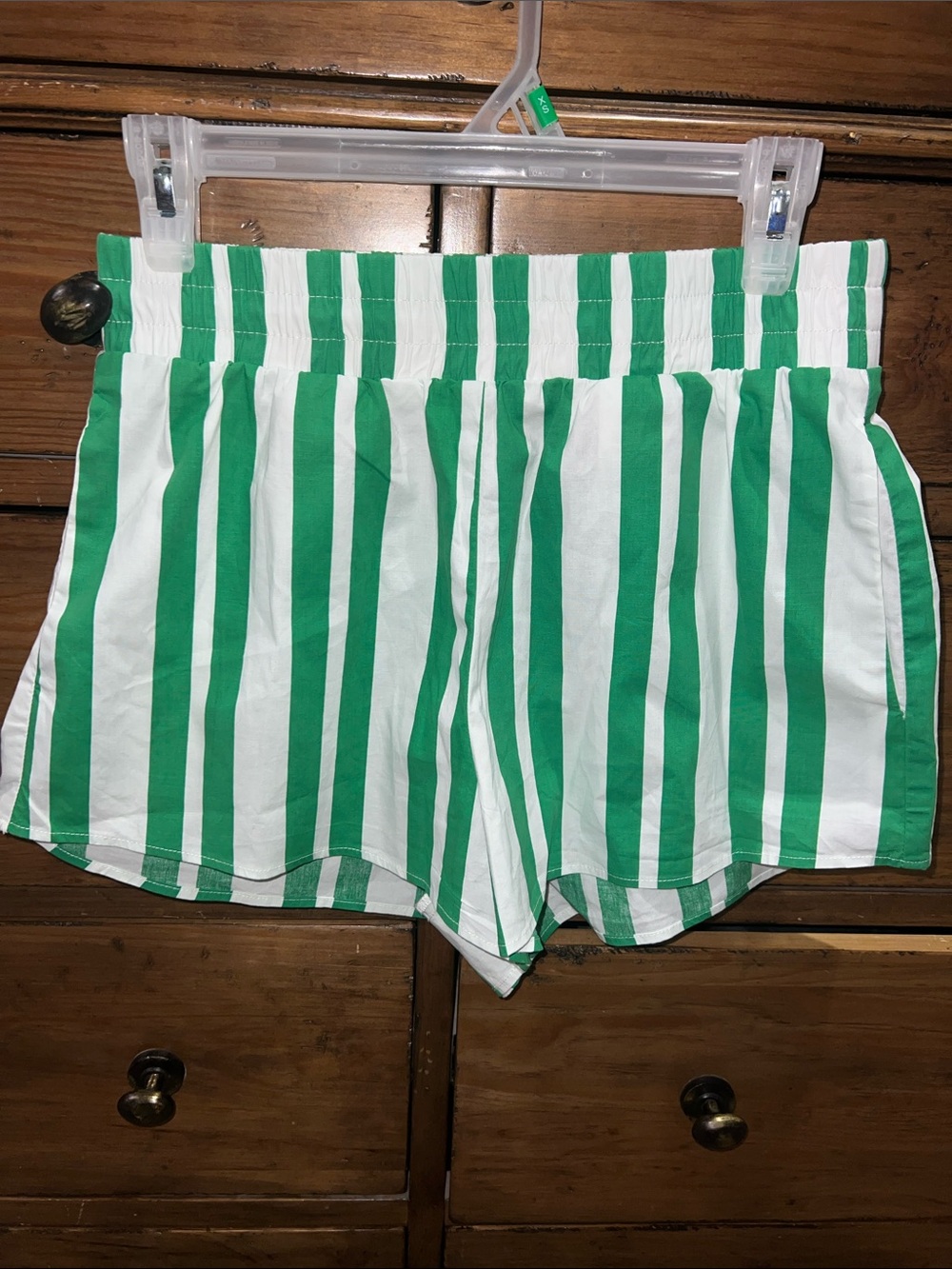 Show Me Your MuMu Green & White Vertical Stripe High-Waist Cotton Pull On Shorts - Picture 4 of 16